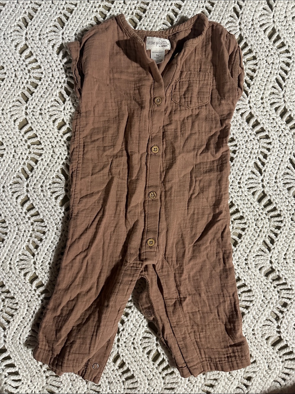 Little Planets Brown Cotton Muslin Baby Romper